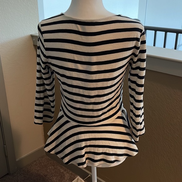 Forever 21 Essentials Horizontal Stripes Peplum top quarter length sleeves - Picture 3 of 4